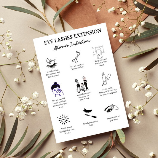 EYE LASHES EXTENSION AFTERCARE INSTRUCTION CARDS