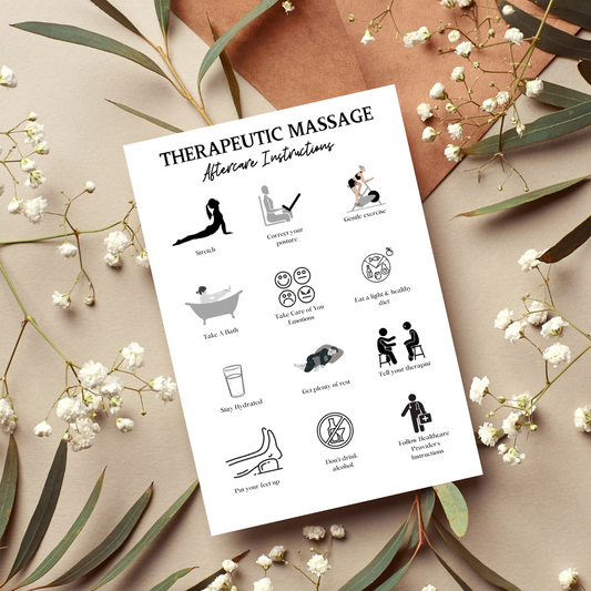 THERAPEUTIC MASSAGE AFTERCARE INSTRUCTION CARDS